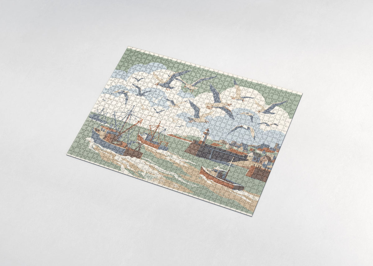 Seagulls Over the Fishing Boats jigsaw puzzle - assembled puzzle