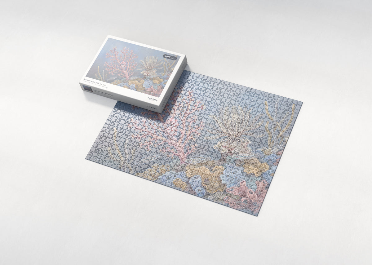 Seahorse at the Pink Sea Fan jigsaw puzzle - box and puzzle