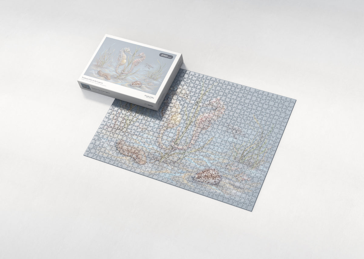 Seahorse Pair in the Lagoon jigsaw puzzle - box and puzzle