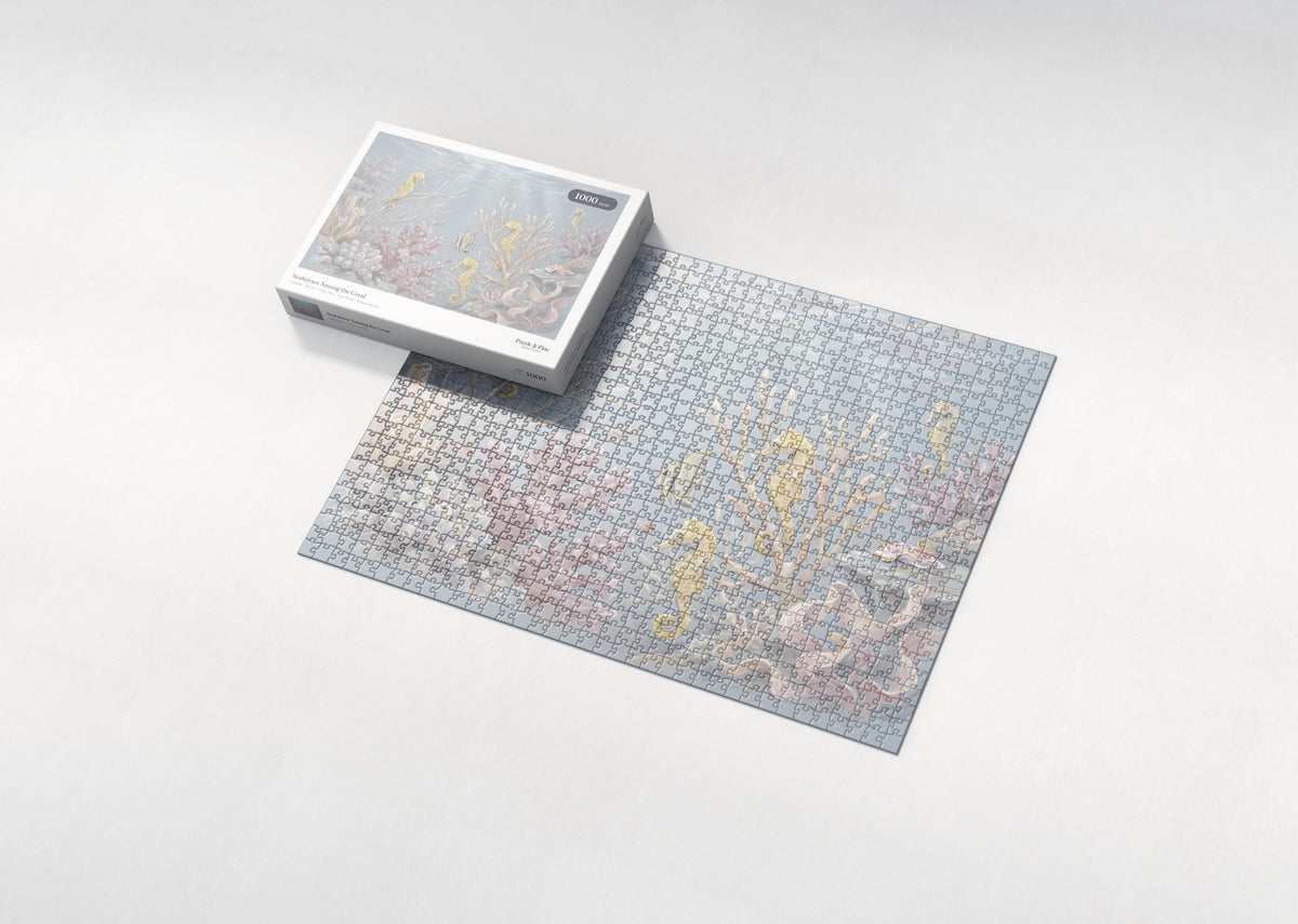 Seahorses Among the Coral jigsaw puzzle - box and puzzle