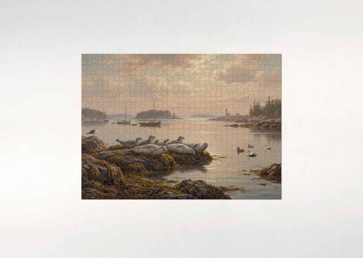 Seals Resting on the Harbor Rocks jigsaw puzzle - flat puzzle