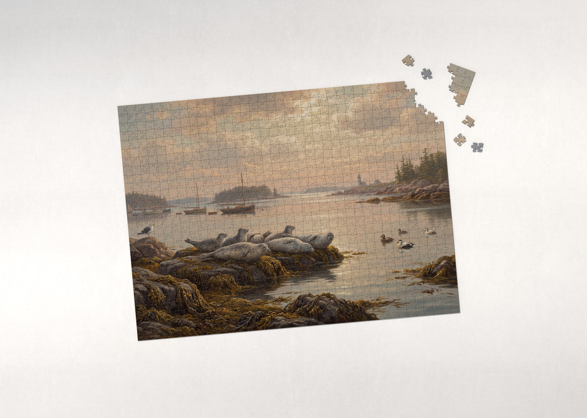 Seals Resting on the Harbor Rocks jigsaw puzzle - puzzle with loose pieces