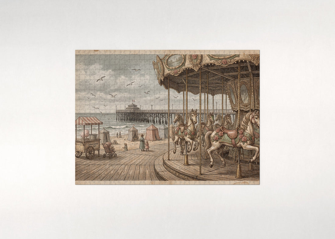 Seaside Boardwalk Carousel jigsaw puzzle - gift box