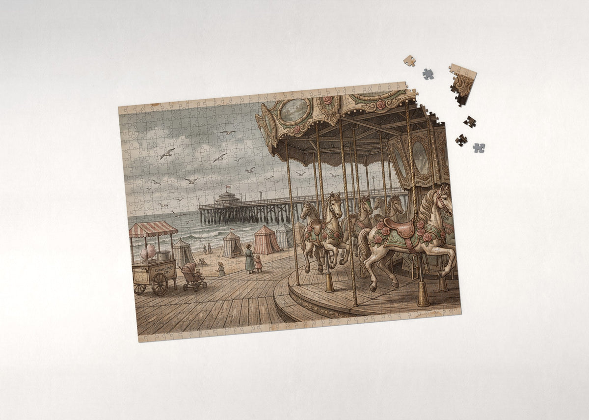 Seaside Boardwalk Carousel jigsaw puzzle - puzzle with loose pieces