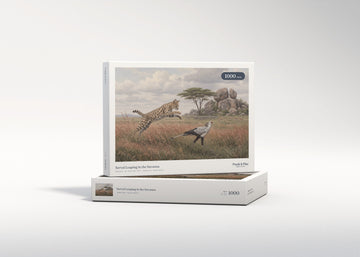 Serval Leaping in the Savanna jigsaw puzzle - gift box