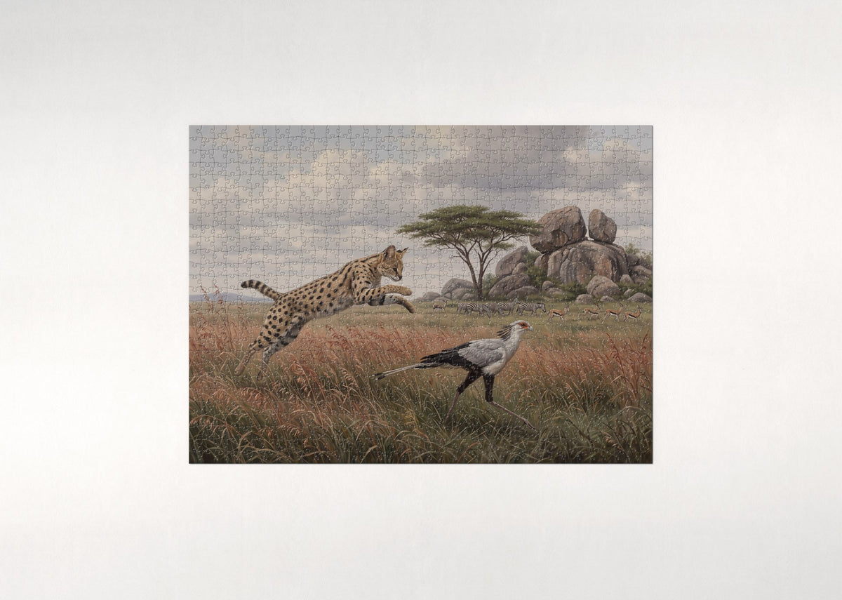 Serval Leaping in the Savanna jigsaw puzzle - flat puzzle