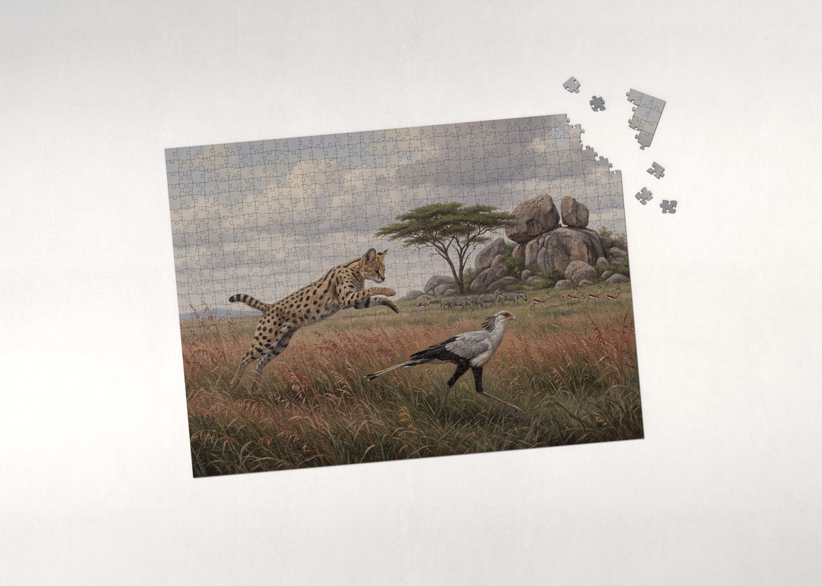 Serval Leaping in the Savanna jigsaw puzzle - puzzle with loose pieces