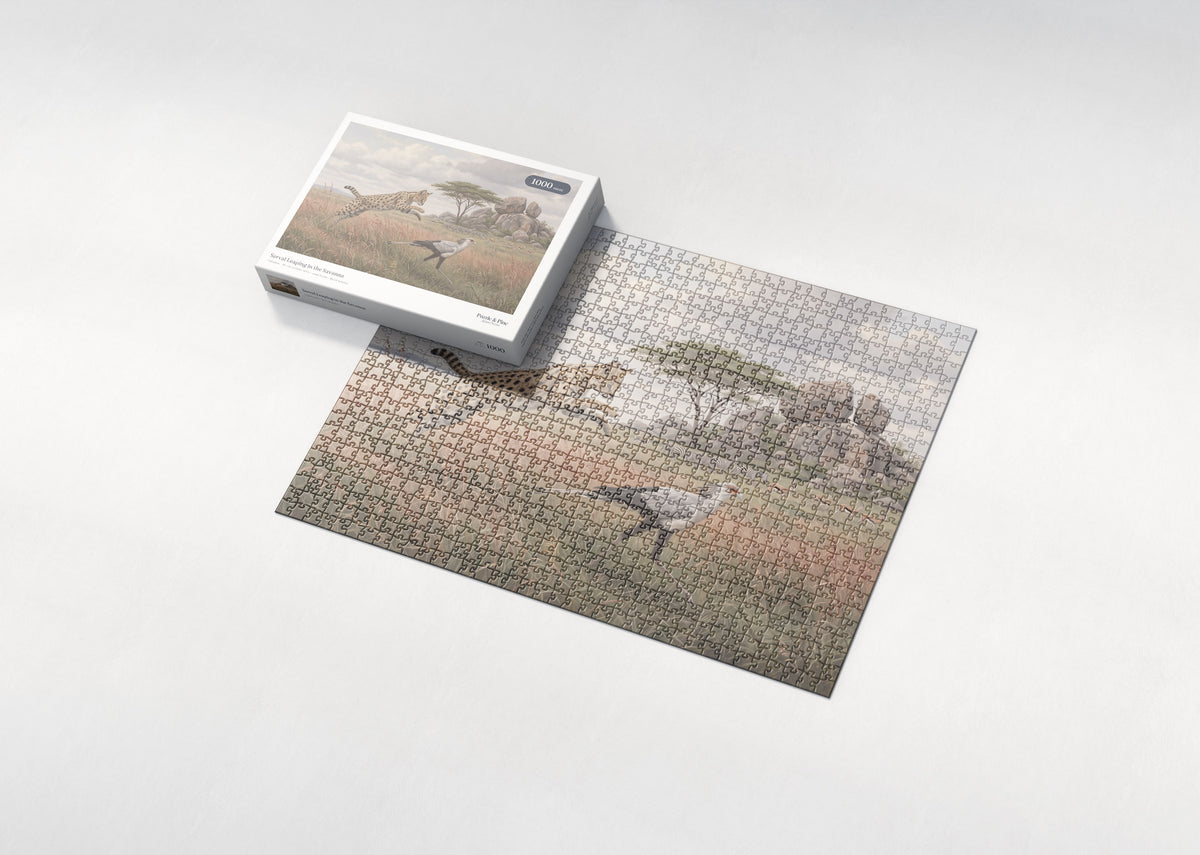 Serval Leaping in the Savanna jigsaw puzzle - box and puzzle