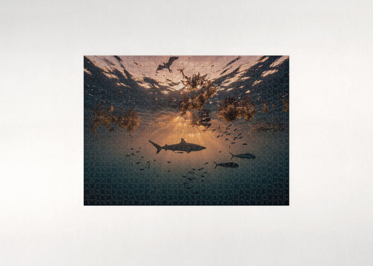 Shark Silhouette at Sunset jigsaw puzzle - flat puzzle