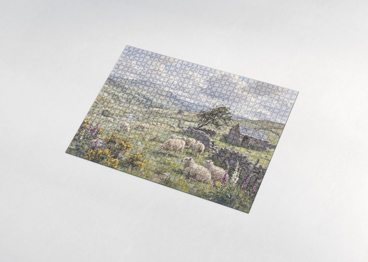 Sheep Grazing in the Green Hills jigsaw puzzle - assembled puzzle