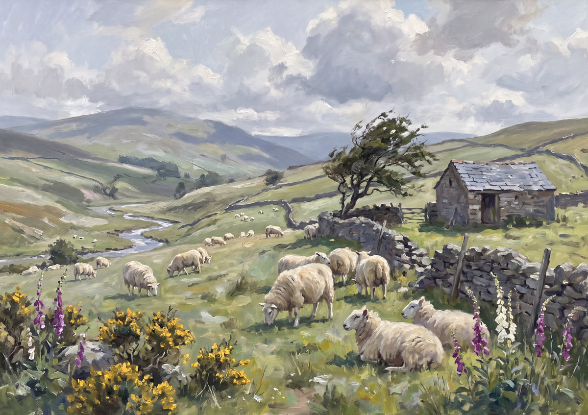 Sheep Grazing in the Green Hills jigsaw puzzle