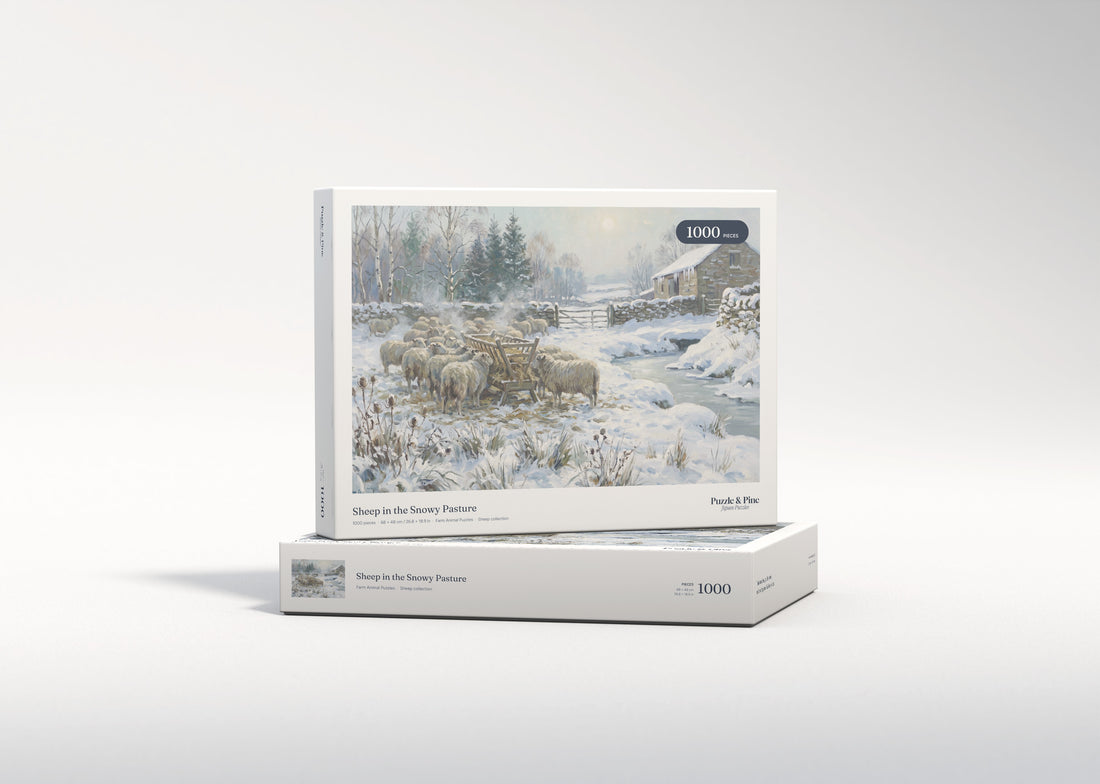Sheep in the Snowy Pasture jigsaw puzzle - gift box