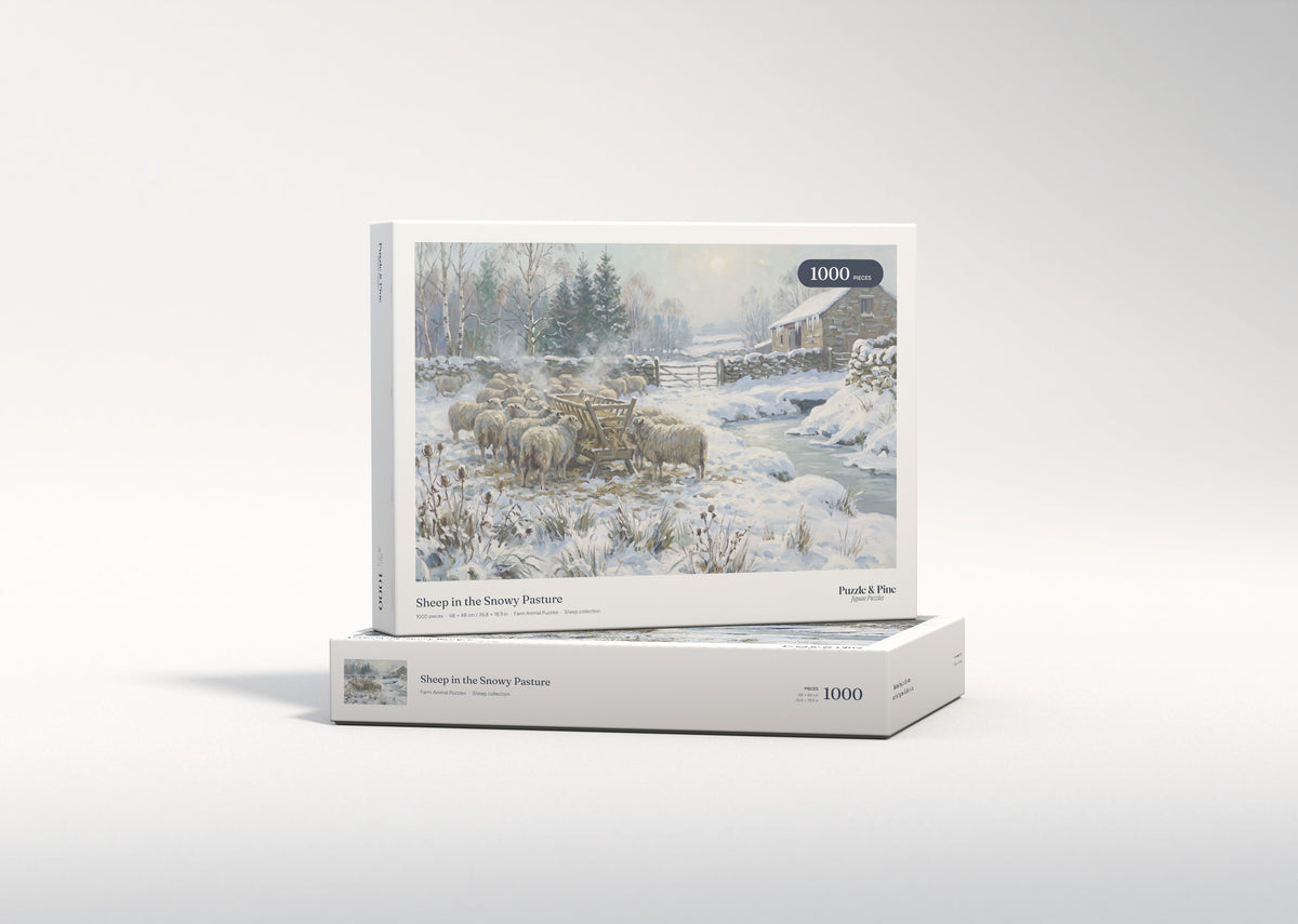 Sheep in the Snowy Pasture jigsaw puzzle - gift box