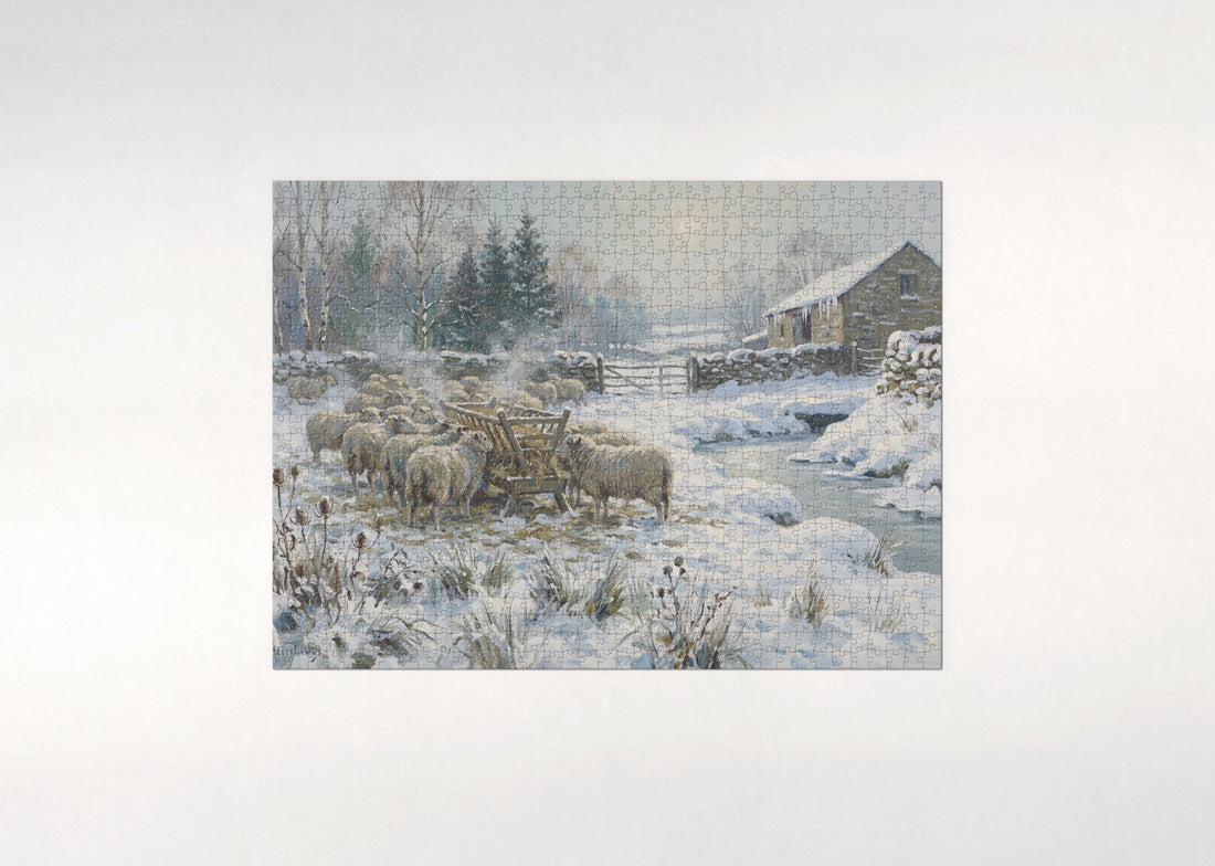Sheep in the Snowy Pasture jigsaw puzzle - gift box