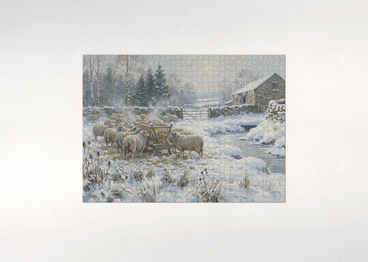 Sheep in the Snowy Pasture jigsaw puzzle - flat puzzle