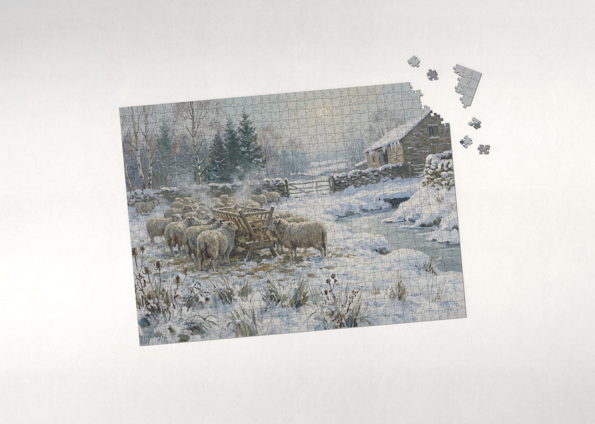 Sheep in the Snowy Pasture jigsaw puzzle - puzzle with loose pieces