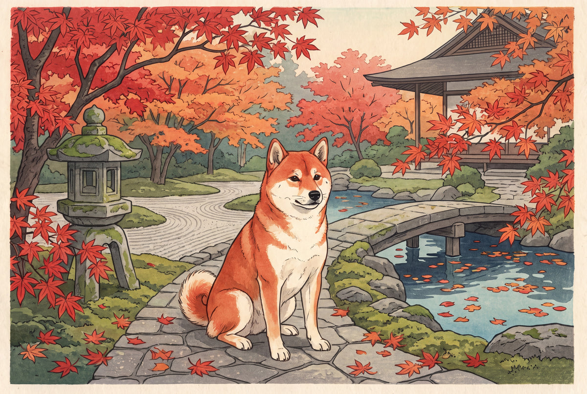 Shiba Inu in the Autumn Maple Garden jigsaw puzzle