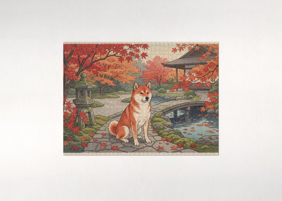 Shiba Inu in the Autumn Maple Garden jigsaw puzzle - gift box