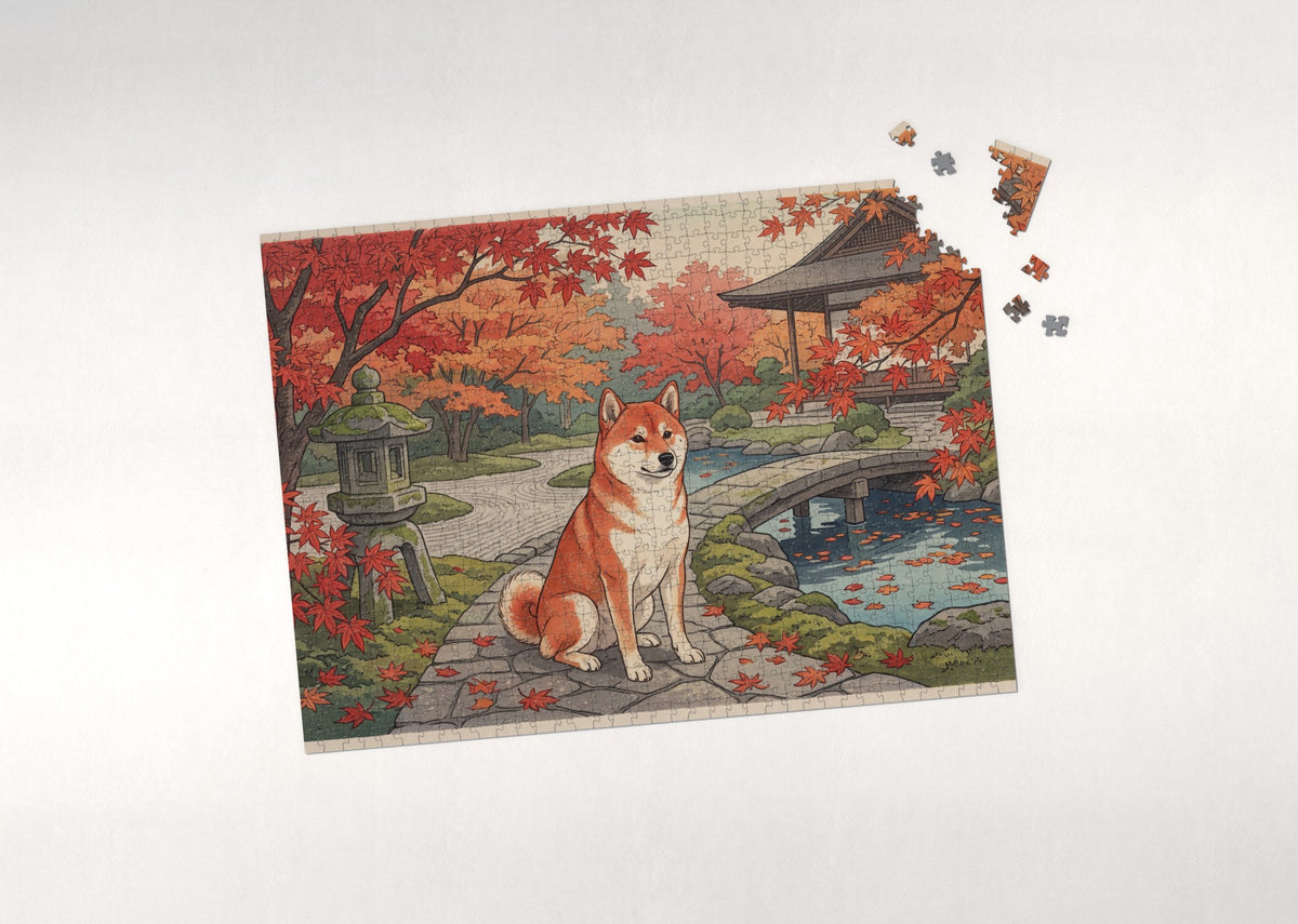 Shiba Inu in the Autumn Maple Garden jigsaw puzzle - puzzle with loose pieces