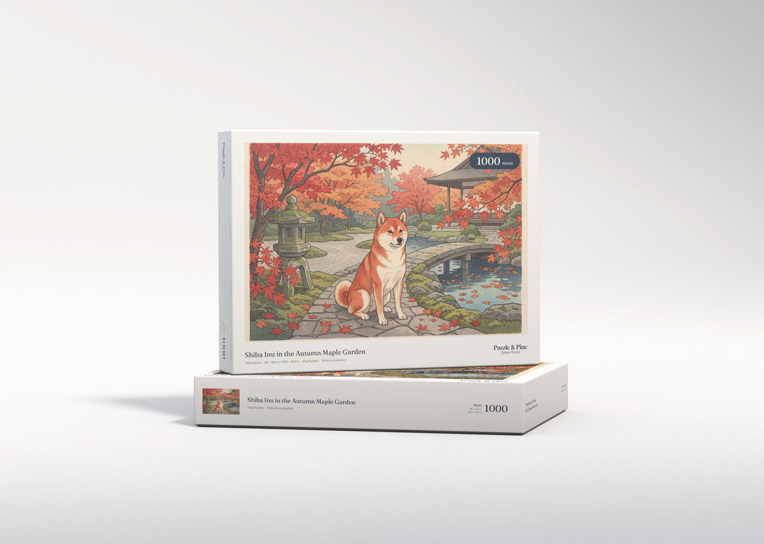 Shiba Inu in the Autumn Maple Garden jigsaw puzzle - gift box