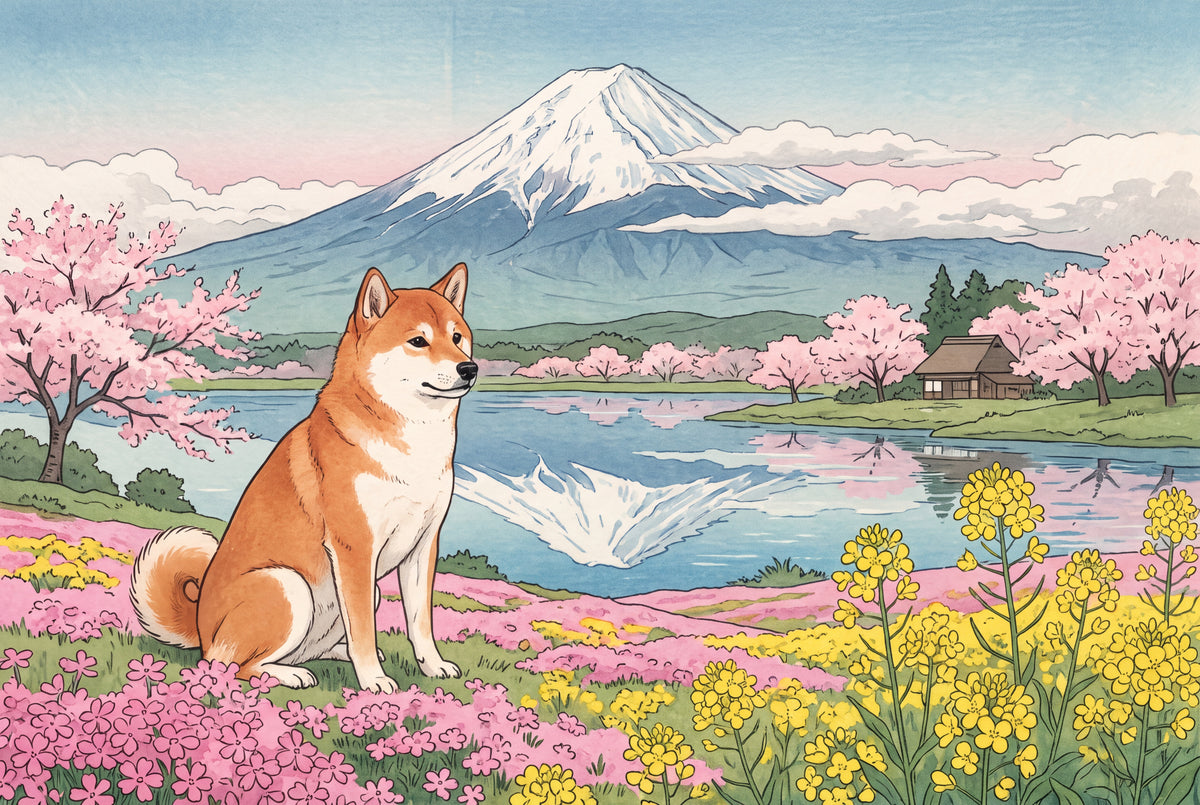 Shiba Inu in the Mount Fuji Meadow jigsaw puzzle