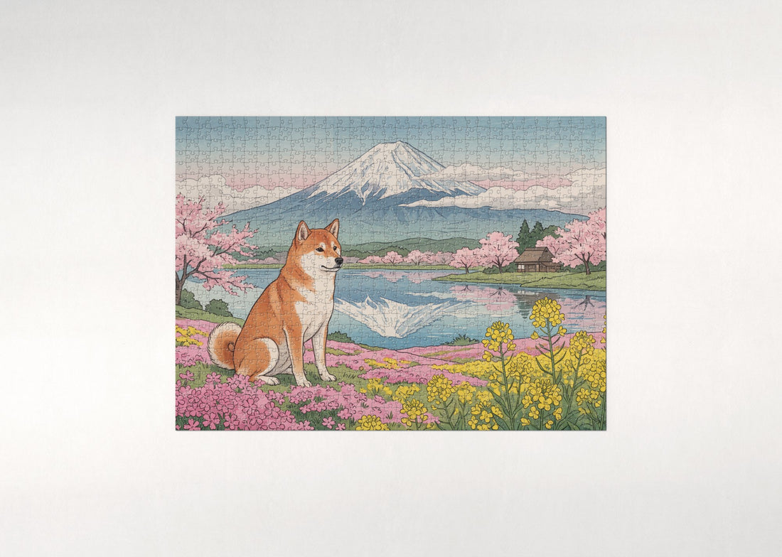 Shiba Inu in the Mount Fuji Meadow jigsaw puzzle - gift box