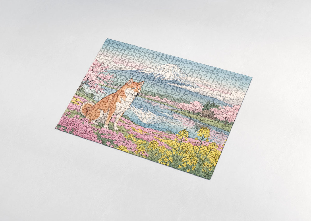 Shiba Inu in the Mount Fuji Meadow jigsaw puzzle - assembled puzzle