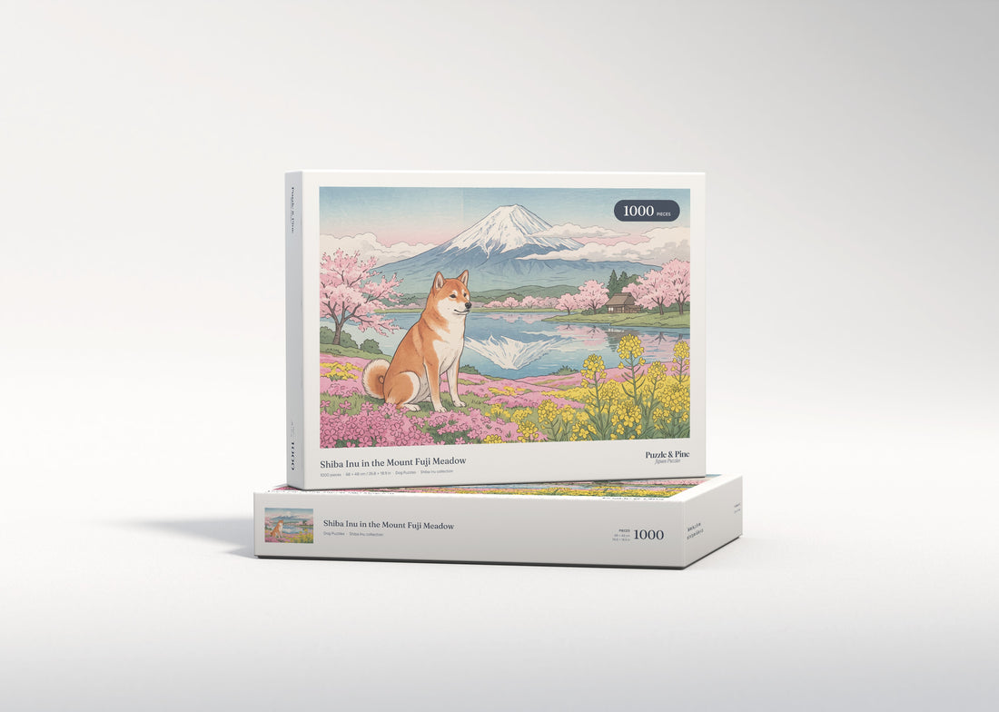 Shiba Inu in the Mount Fuji Meadow jigsaw puzzle - gift box