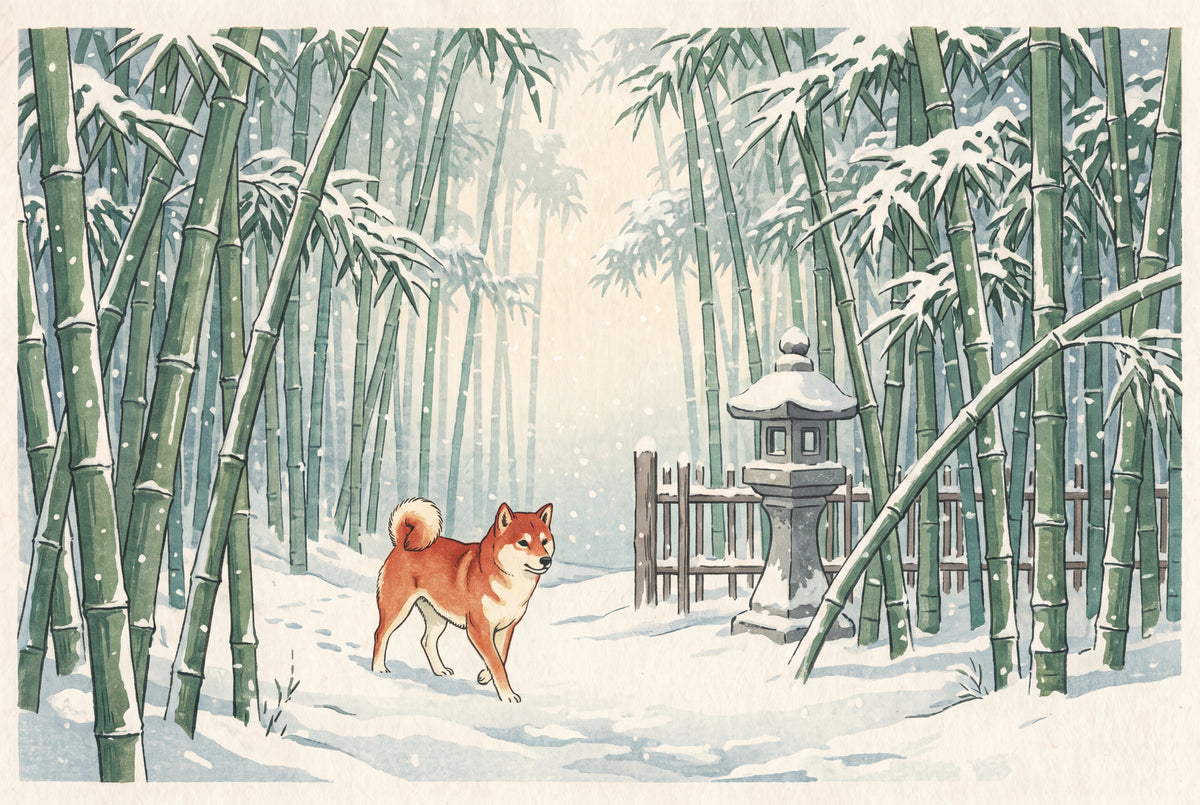 Shiba Inu in the Snowy Bamboo Grove jigsaw puzzle
