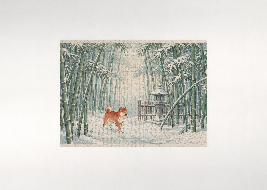 Shiba Inu in the Snowy Bamboo Grove jigsaw puzzle - gift box