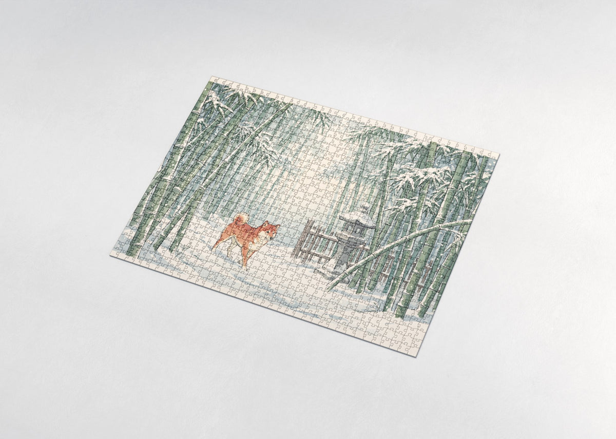 Shiba Inu in the Snowy Bamboo Grove jigsaw puzzle - assembled puzzle