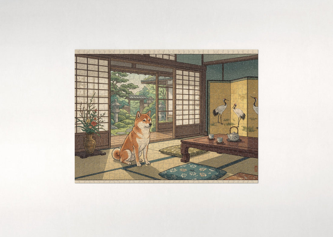 Shiba Inu in the Tatami Room Morning jigsaw puzzle - gift box