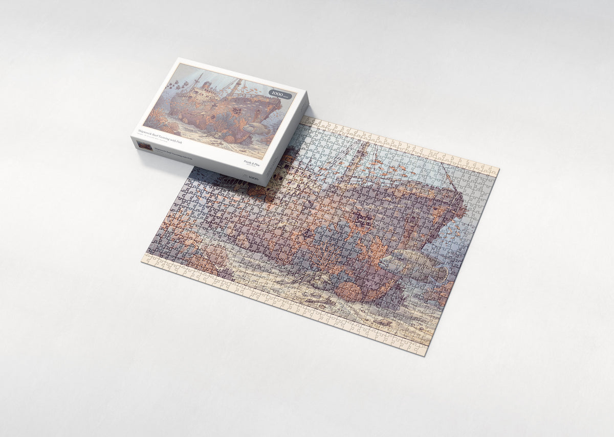 Shipwreck Reef Teeming with Fish jigsaw puzzle - box and puzzle