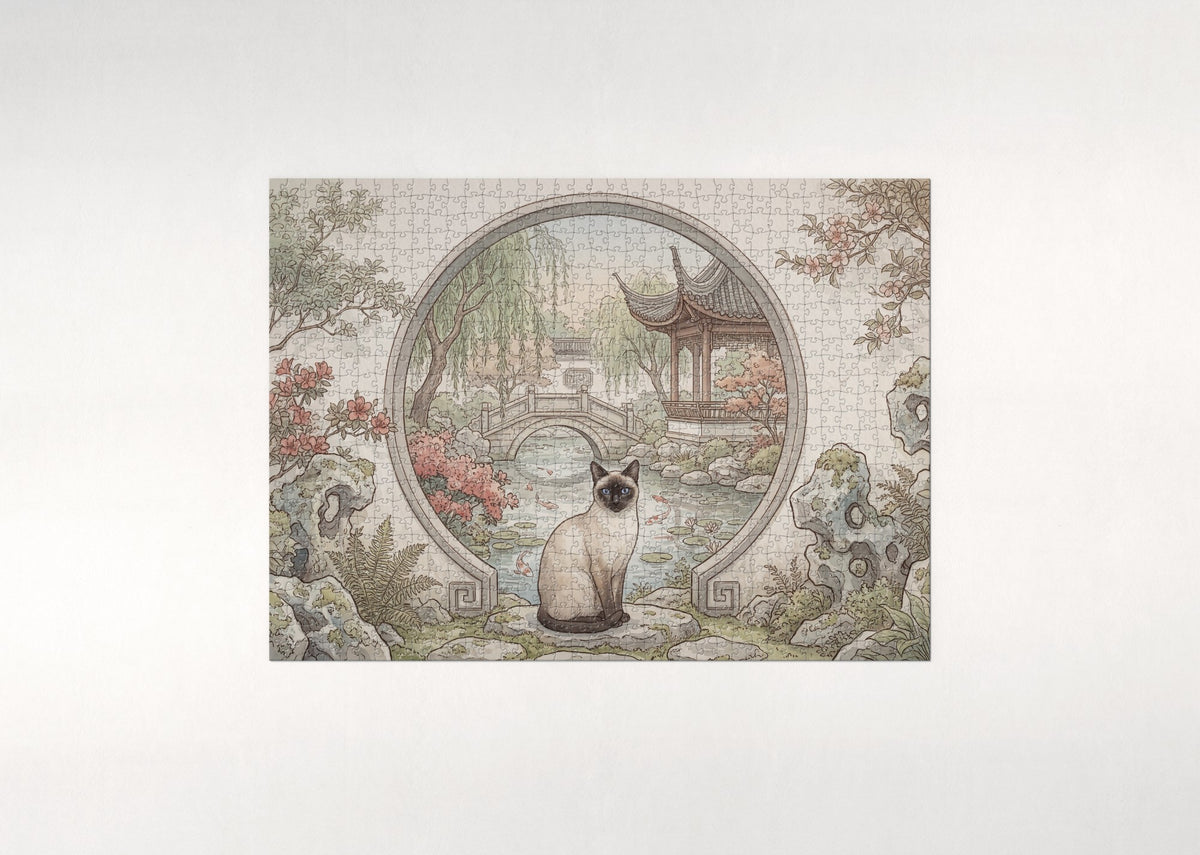 Siamese Cat At the Moon Gate Garden jigsaw puzzle - flat puzzle