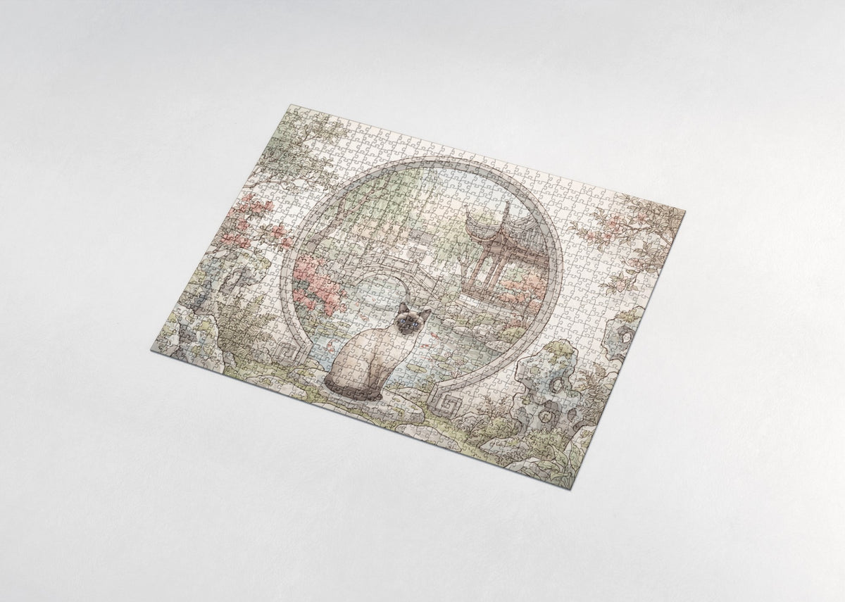 Siamese Cat At the Moon Gate Garden jigsaw puzzle - assembled puzzle