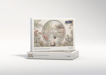 Siamese Cat At the Moon Gate Garden jigsaw puzzle - gift box