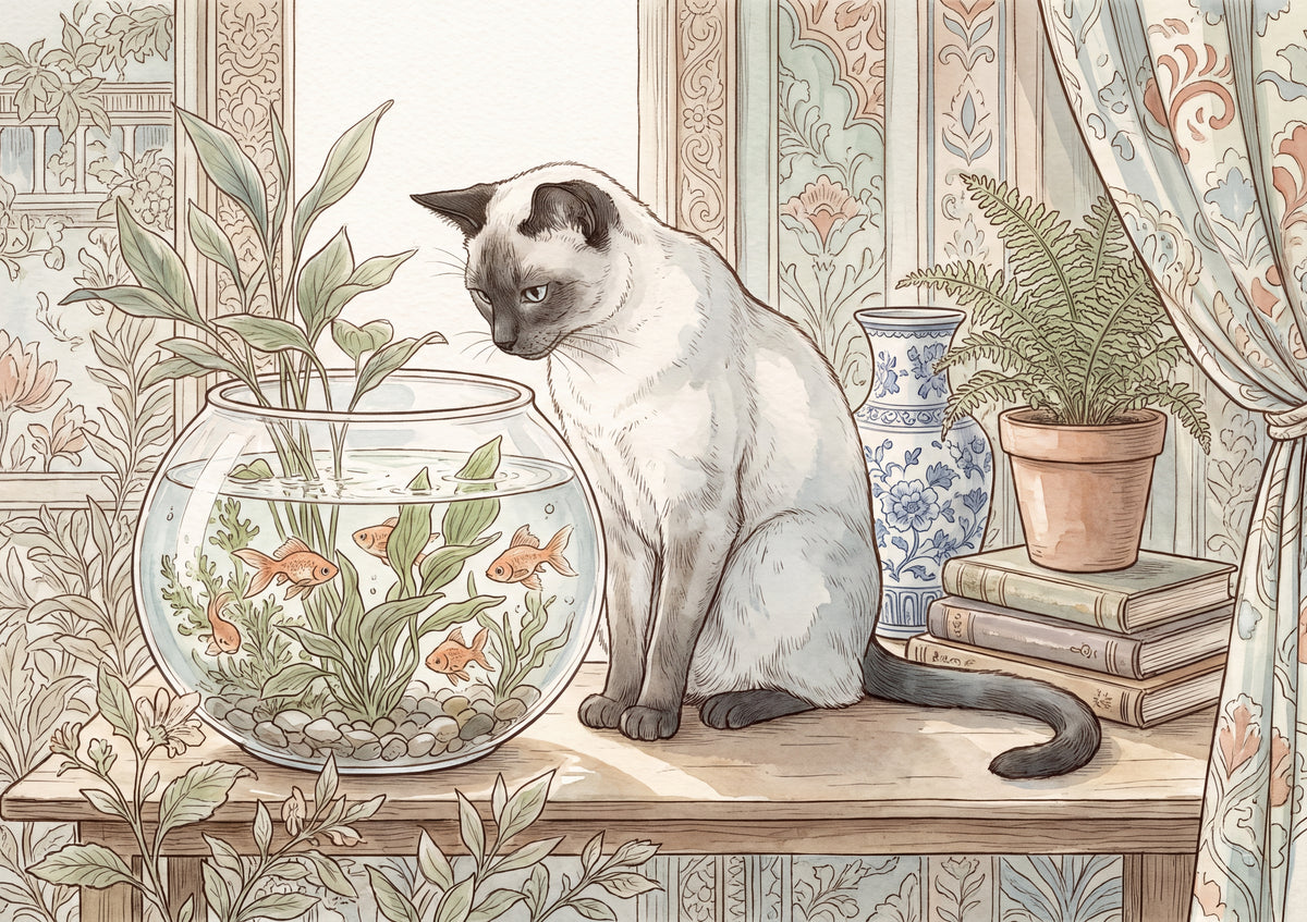 Siamese Cat By the Goldfish Bowl jigsaw puzzle