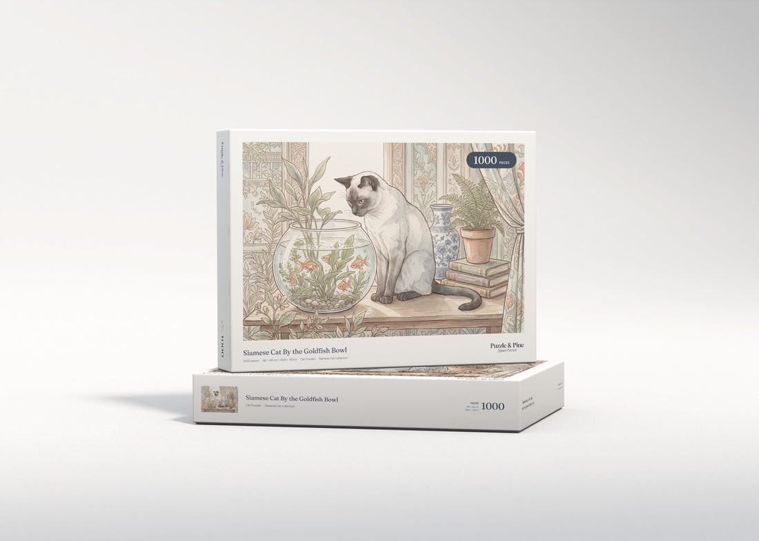 Siamese Cat By the Goldfish Bowl jigsaw puzzle - gift box