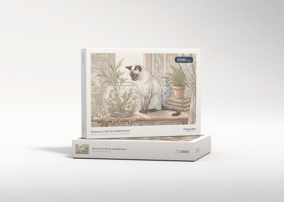 Siamese Cat By the Goldfish Bowl jigsaw puzzle - gift box