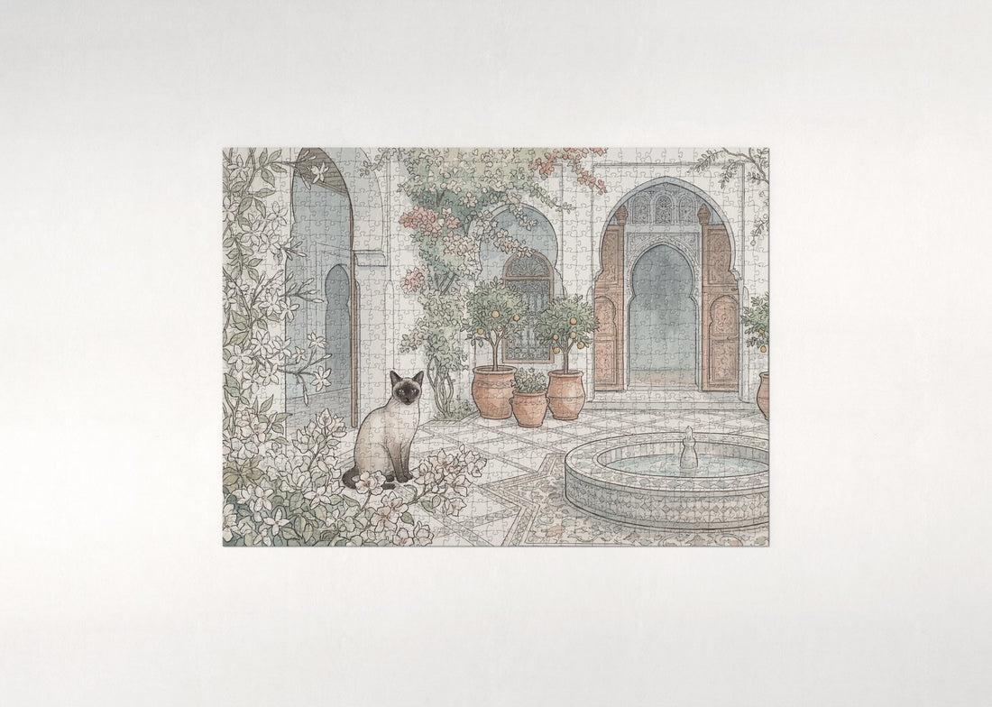 Siamese Cat In the Jasmine Courtyard jigsaw puzzle - gift box