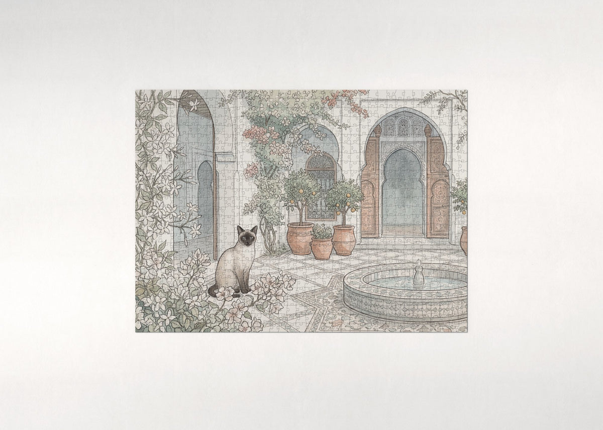 Siamese Cat In the Jasmine Courtyard jigsaw puzzle - flat puzzle