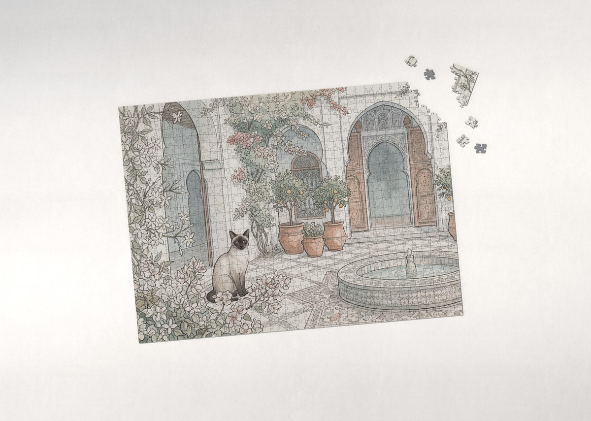 Siamese Cat In the Jasmine Courtyard jigsaw puzzle - puzzle with loose pieces