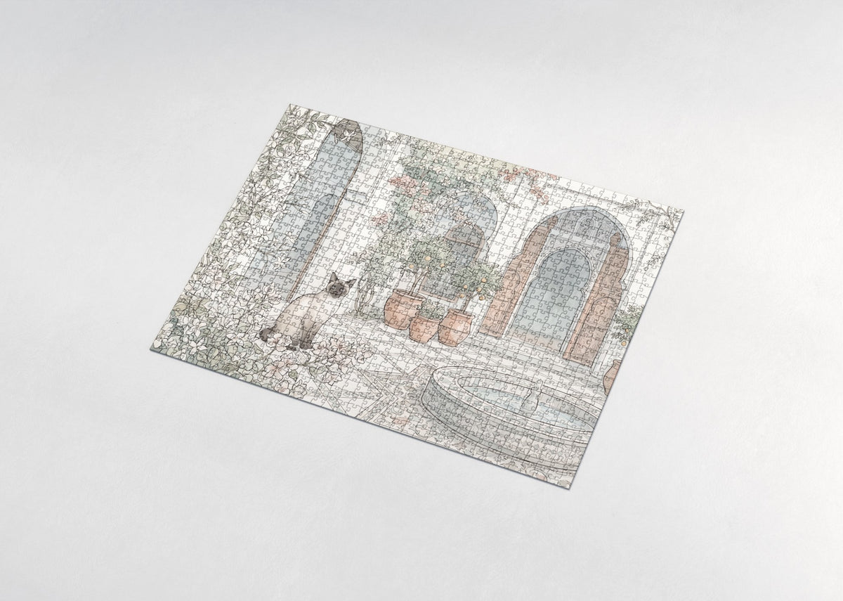 Siamese Cat In the Jasmine Courtyard jigsaw puzzle - assembled puzzle