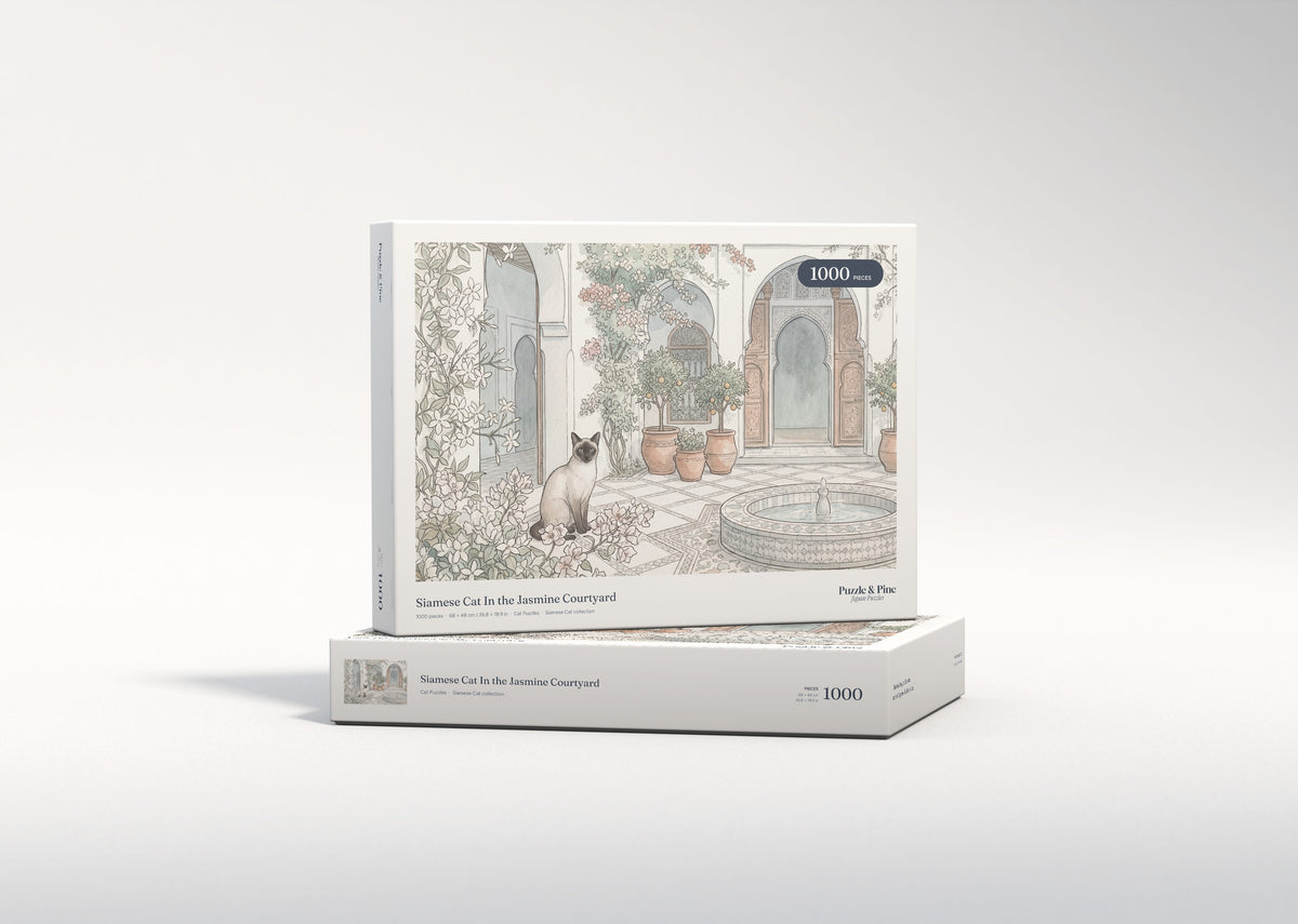 Siamese Cat In the Jasmine Courtyard jigsaw puzzle - gift box