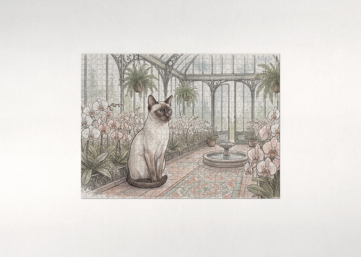 Siamese Cat In the Orchid Conservatory jigsaw puzzle - flat puzzle