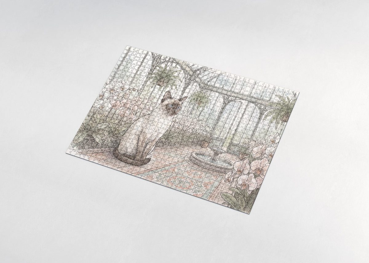 Siamese Cat In the Orchid Conservatory jigsaw puzzle - assembled puzzle