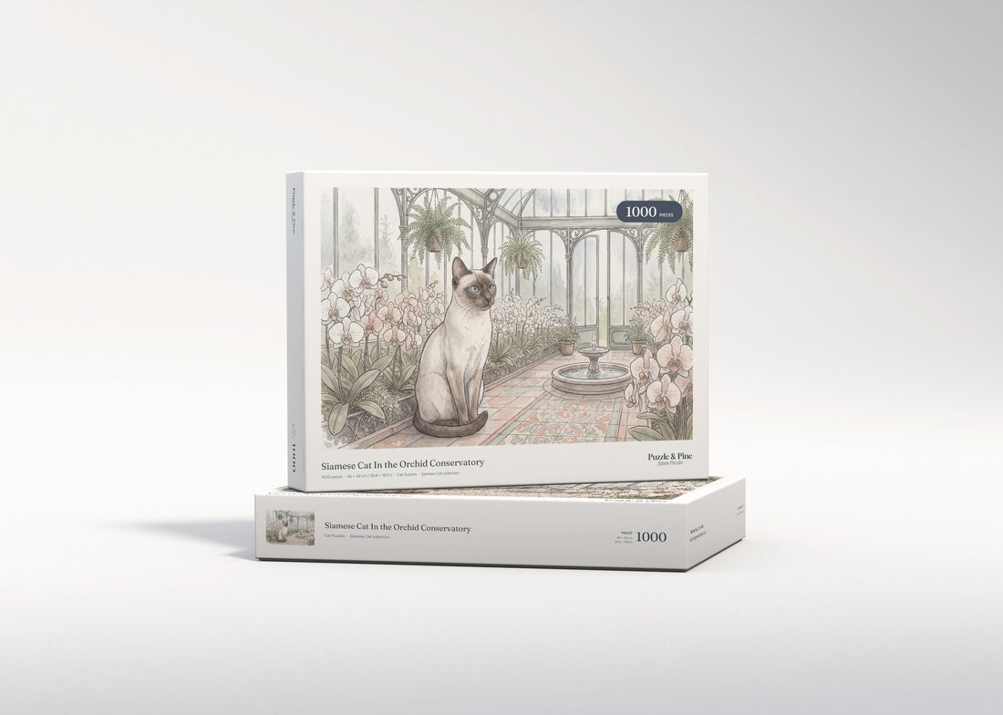 Siamese Cat In the Orchid Conservatory jigsaw puzzle - gift box