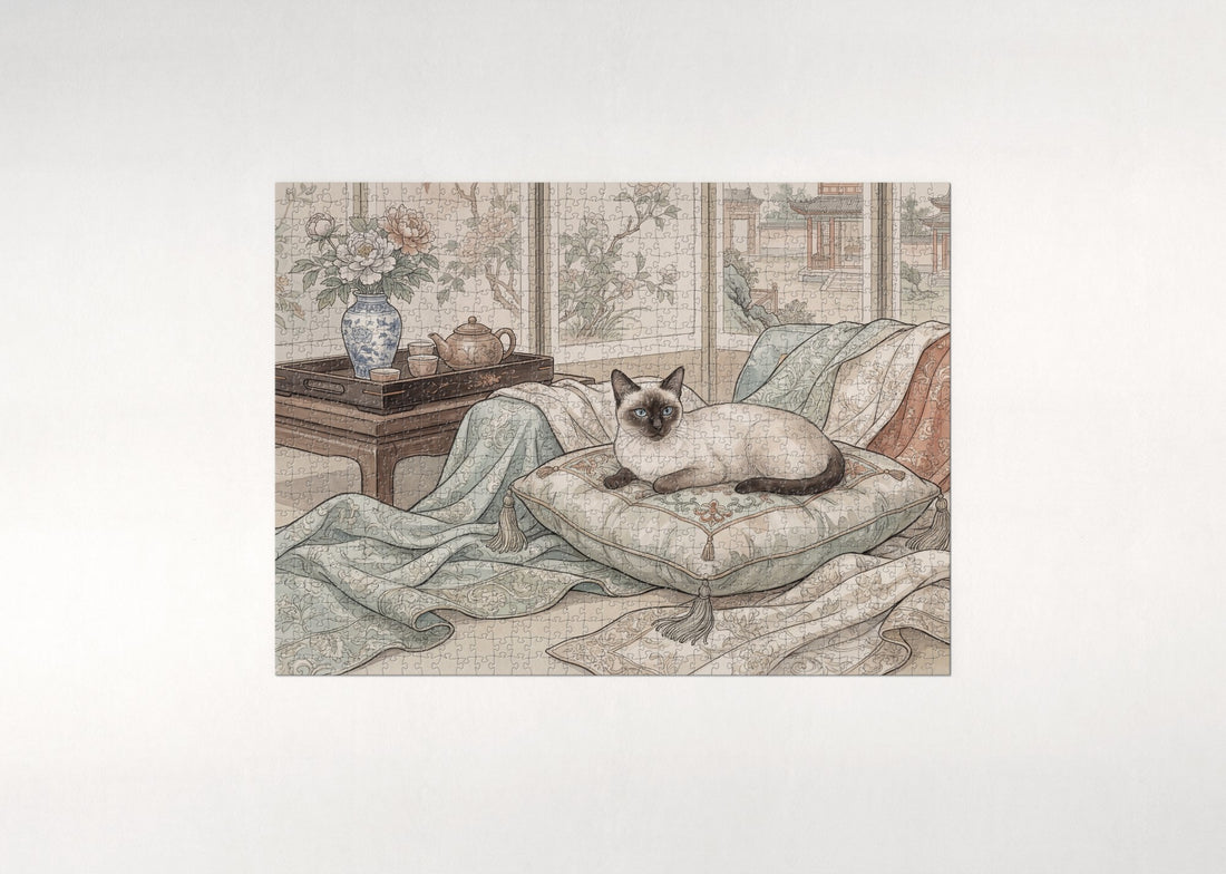 Siamese Cat On the Silk Cushion jigsaw puzzle - gift box