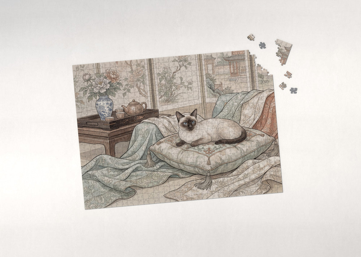 Siamese Cat On the Silk Cushion jigsaw puzzle - puzzle with loose pieces