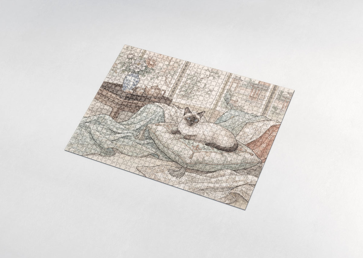 Siamese Cat On the Silk Cushion jigsaw puzzle - assembled puzzle